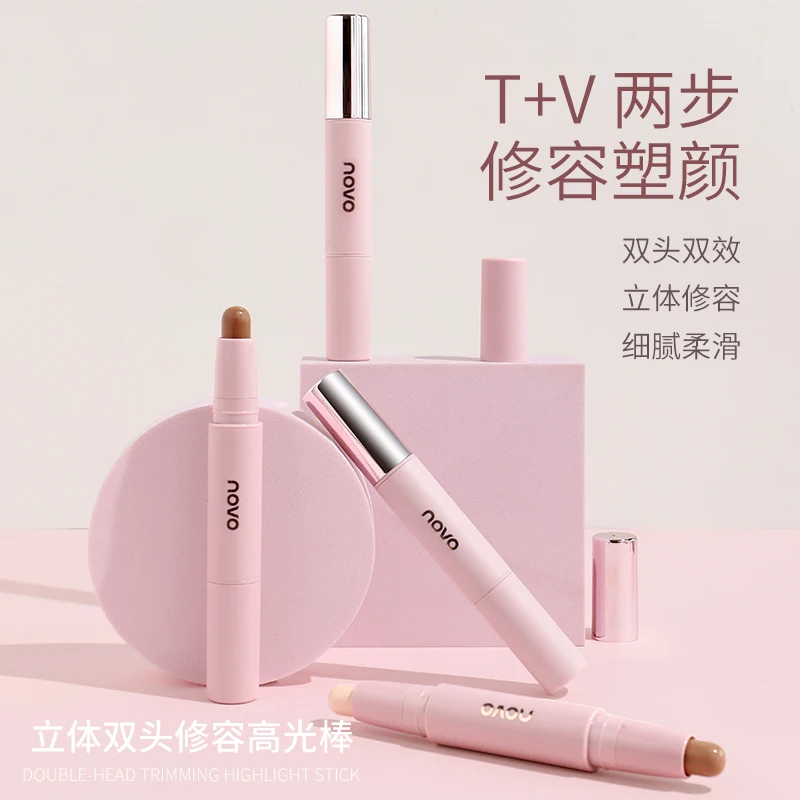 عصا كونتور مزدوجة الرأس تدوم طويلاً مقاومة للماء بلمسة نهائية غير لامعة، قلم تحديد برونزي لمكياج الوجه