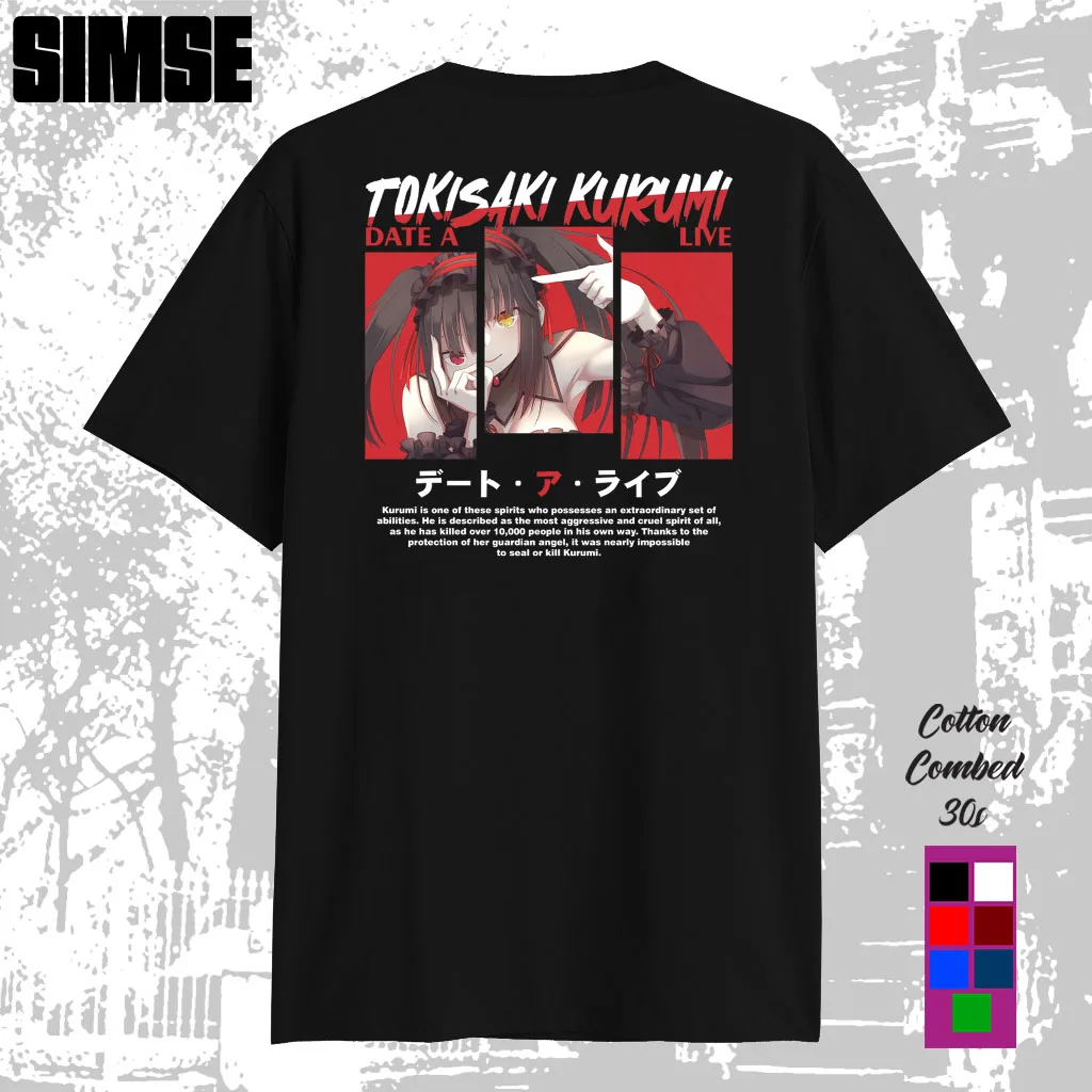 T-shirt  Pria Distro Sablon DTF TOKISAKI KURUMI DATE A LIVE T-shirt  Anime Jepang SIMSE.ID