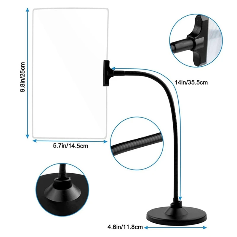 4X Magnifying Glass With Stand, Flexible Gooseneck Full Book Page Magnifying, For Low Vision Seniors With Aging Eyes