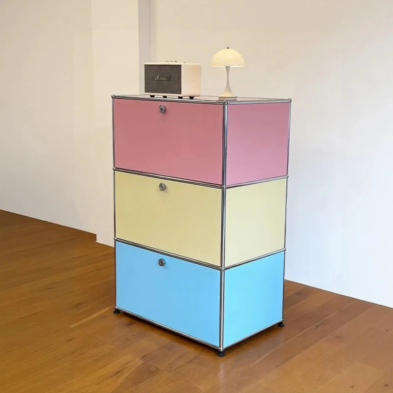 Chest cabinet, medieval style living room metal stainless steel module combination storage side cabinet