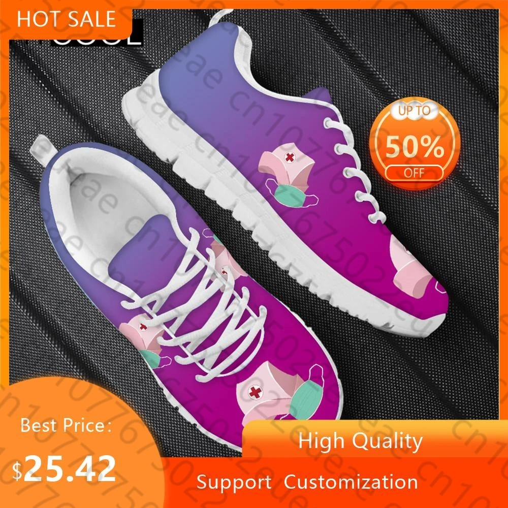 

HYCOOL Flats Sports Tennis Shoes For Women Girls Purple Cartoon Nurse Hat Design Air Mesh Lace Up Lady Sneakers Zapatillas Mujer