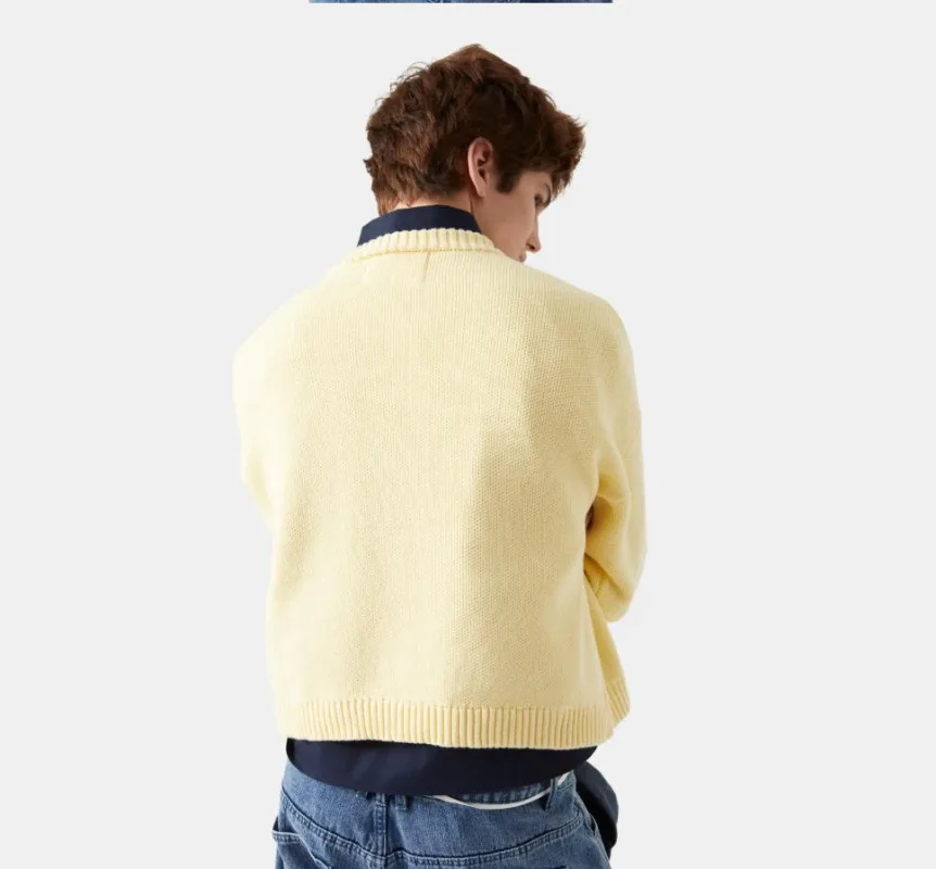 Y2K سترة محبوكة كلاسيكية أمريكية عالية الشارع سترة نسائية هاراجوكو ملابس الشارع الشهير 2025 الخريف والشتاء بأكمام طويلة للرجال