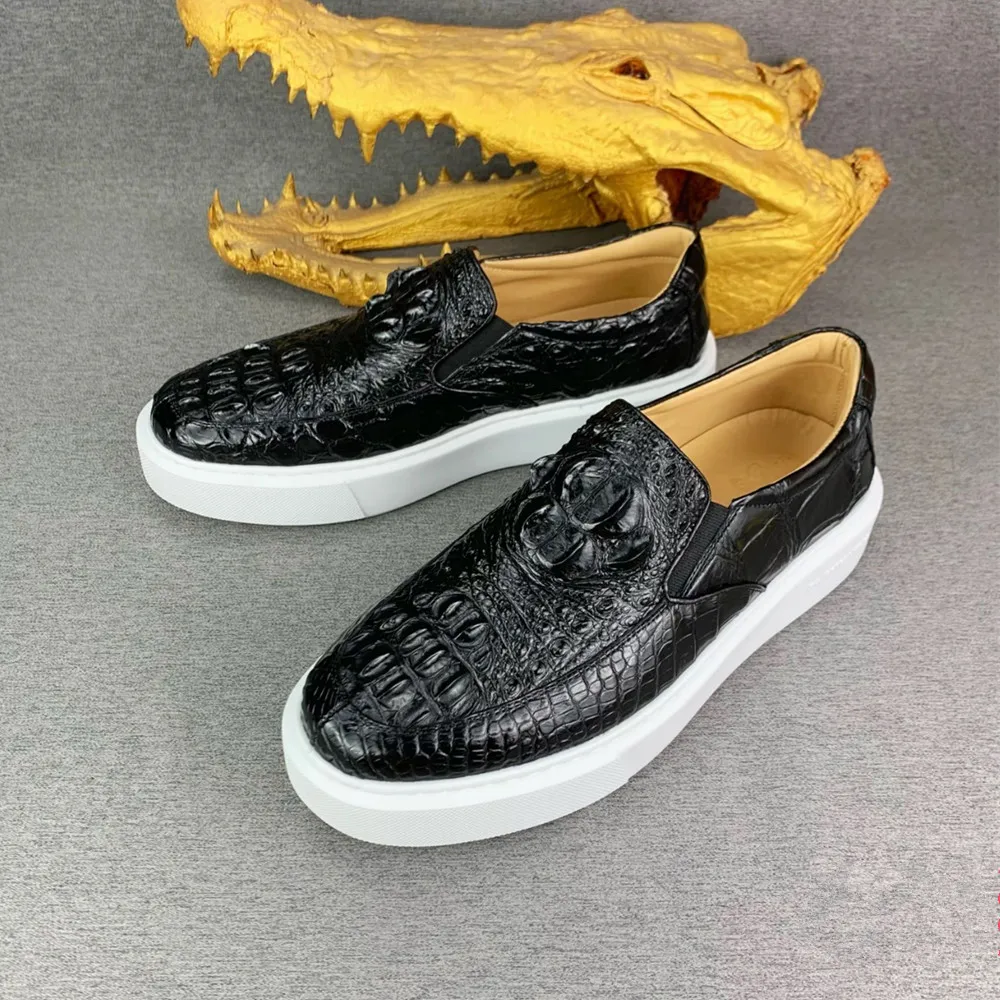Authentic crocodile leather classic black men's soft-soled loafers real crocodile leather men's casual flat shoes