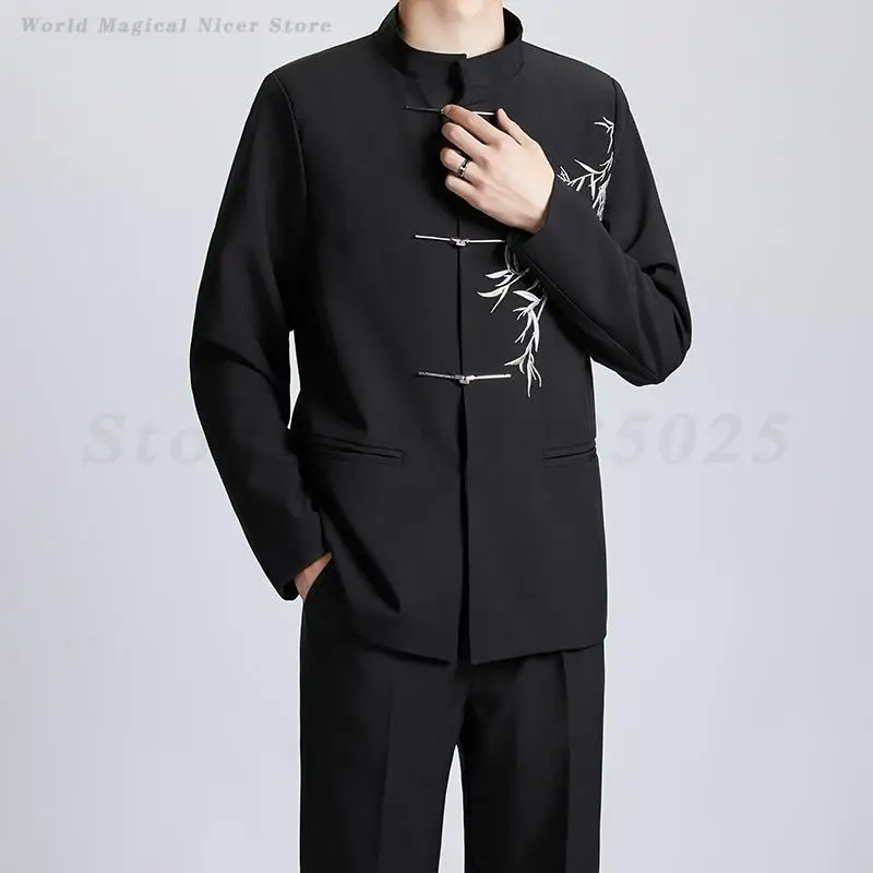 التقليدية الصينية الرجال تشونغشان البدلة الرجعية سترة بانت مجموعة جديدة النمط الصيني ملابس تانغ غير رسمية الرجال أنيقة الزي الرسمي #4