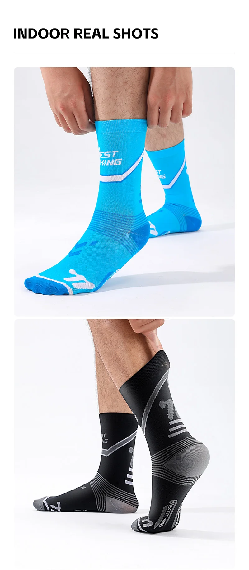 WEST BIKING Fahrradsocken für Männer und Frauen, gestreift, mit Logo, weich, dehnbar, atmungsaktiv, Sportsocken, Lauf- und Fahrradausrüstung, EU 37-44 – Detail 14