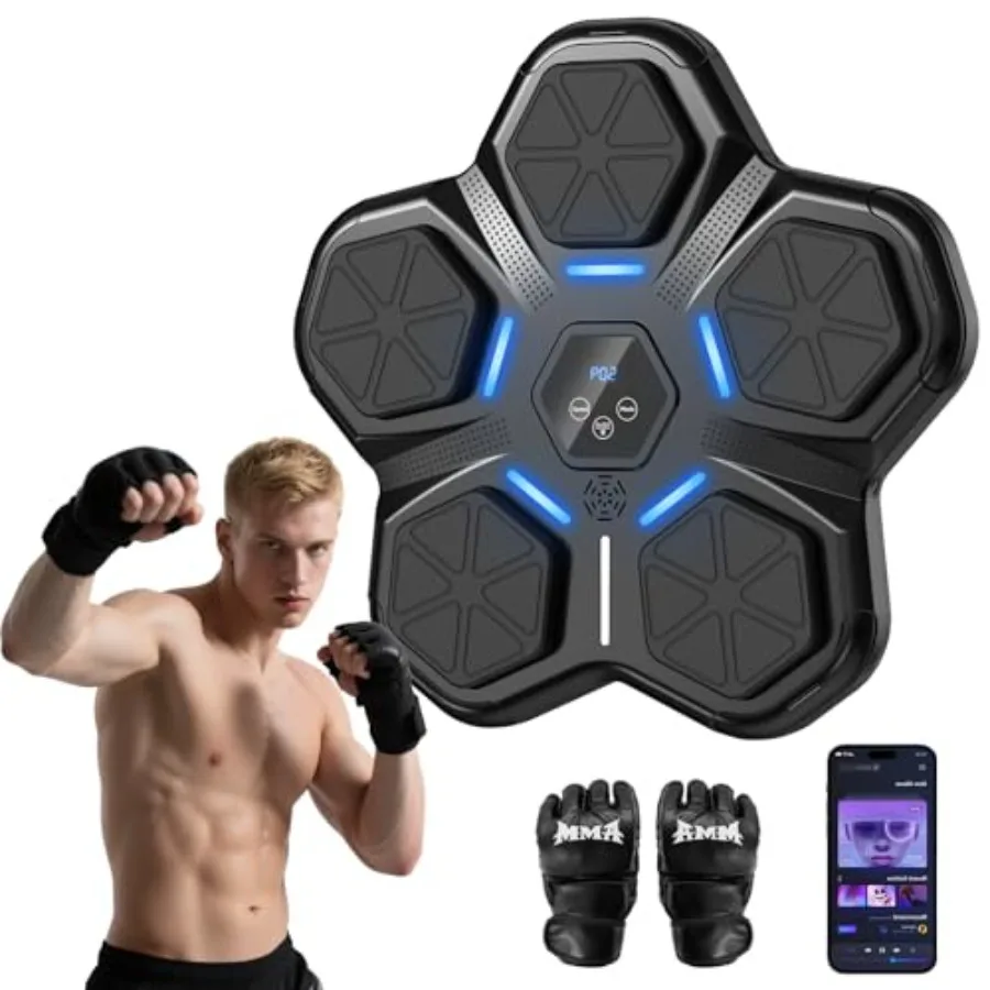 

Music Boxing Machine - Smart Bluetooth Wall-Mounted Punching Trainer with LED Display 9 Training Modes Includes Boxing Gloves f