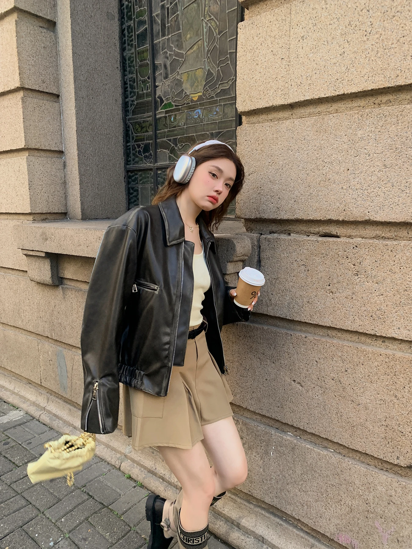 الرجعية Waed الجلود Jaet المرأة الحلو بارد الأمريكية Sle ort معطف فضفاض صالح دراجة نارية Jaet الخريف وصول جديد