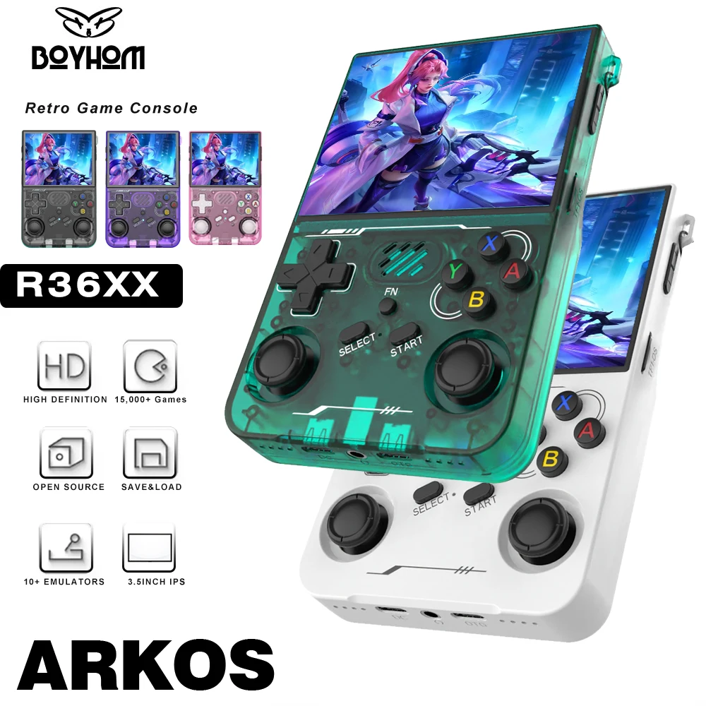 

Портативная консоль BOYHOM R36XX с Wi-Fi, 3,5-дюймовым HD IPS-экраном, системой ArkOS, поддержкой онлайн-битв 2026 Pro R36S, 128 ГБ памяти