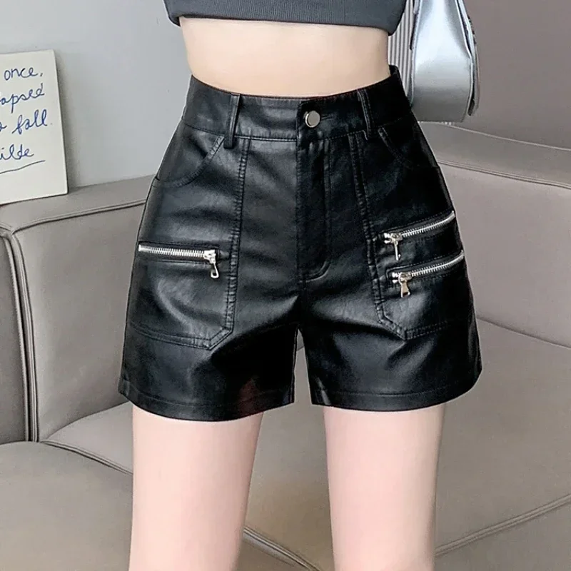 2024 PU Leather Women Shorts Autumn and Winter New Arrival Fashion Punk Style High-waisted Solid Female High Street Y2k Shorts