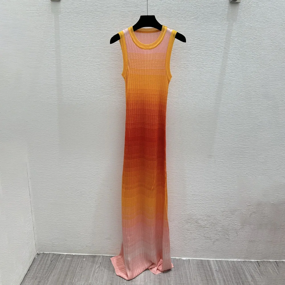 

High-quality 2026 women's round-neck sleeveless long dress with gradient design, suitable for summer vacation outfits xy2651290