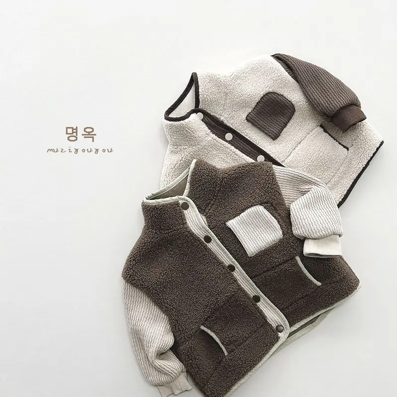 

Winter Korean Boys Clothes For Autumn Winter Fashion Vintage Girls Coat Tops Kids Jacket Plus Velvet Children's Clothes