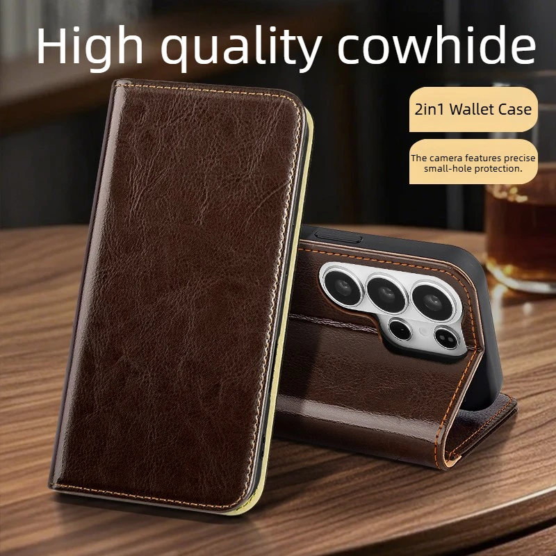 

Чехол-книжка из натуральной кожи для Samsung Galaxy S26 Ultra, 2-в-1, с функцией подставки и вырезами для камер, для S26/S26+