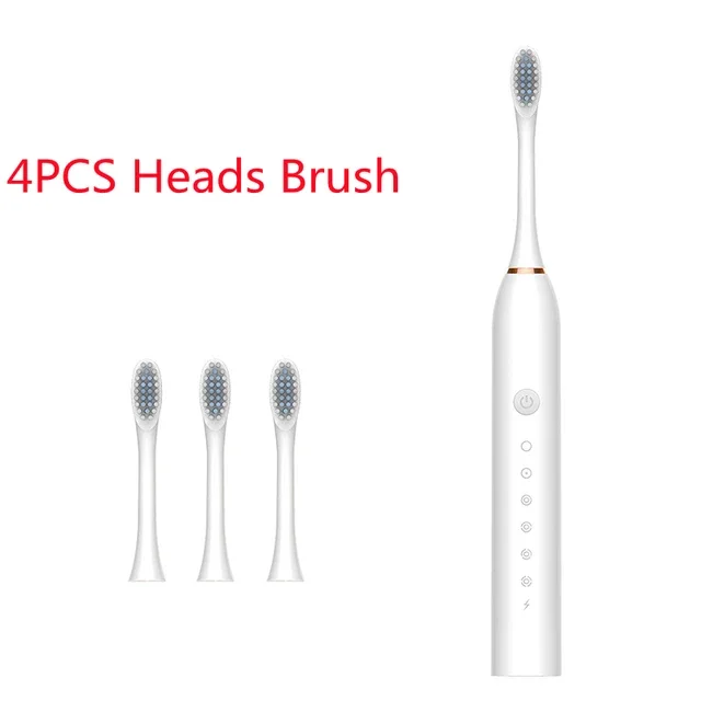 6 Mode Sonic Electric Toothbrushes for Adults Kids Waterproof Rechargeable Whitening Brush - 4 Heads