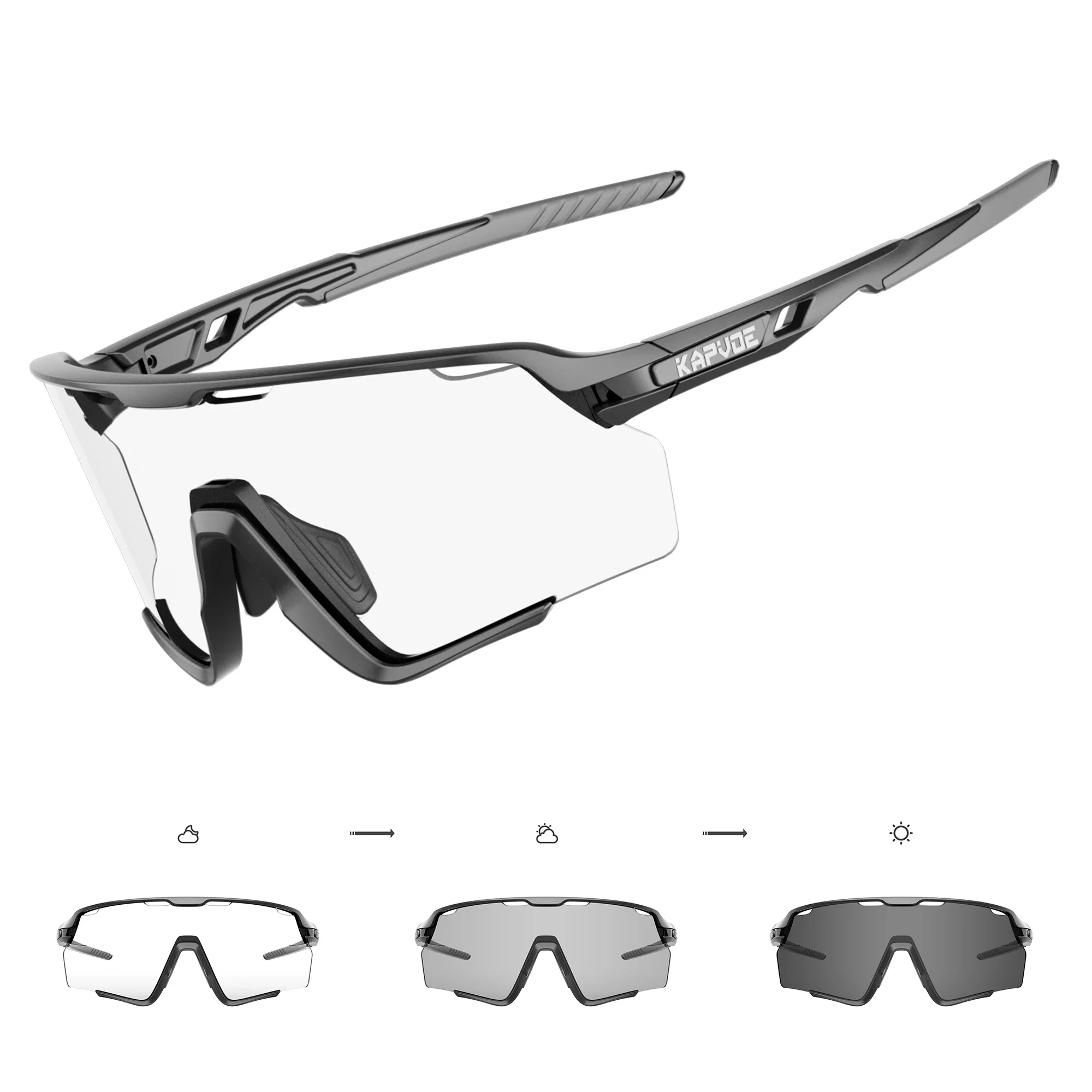 

Kapvoe Photochromic Cycling Glasses Silver Lens Sunglasses Multi Color Men Women Bike Outdoor Eyewear Riding Driving Running