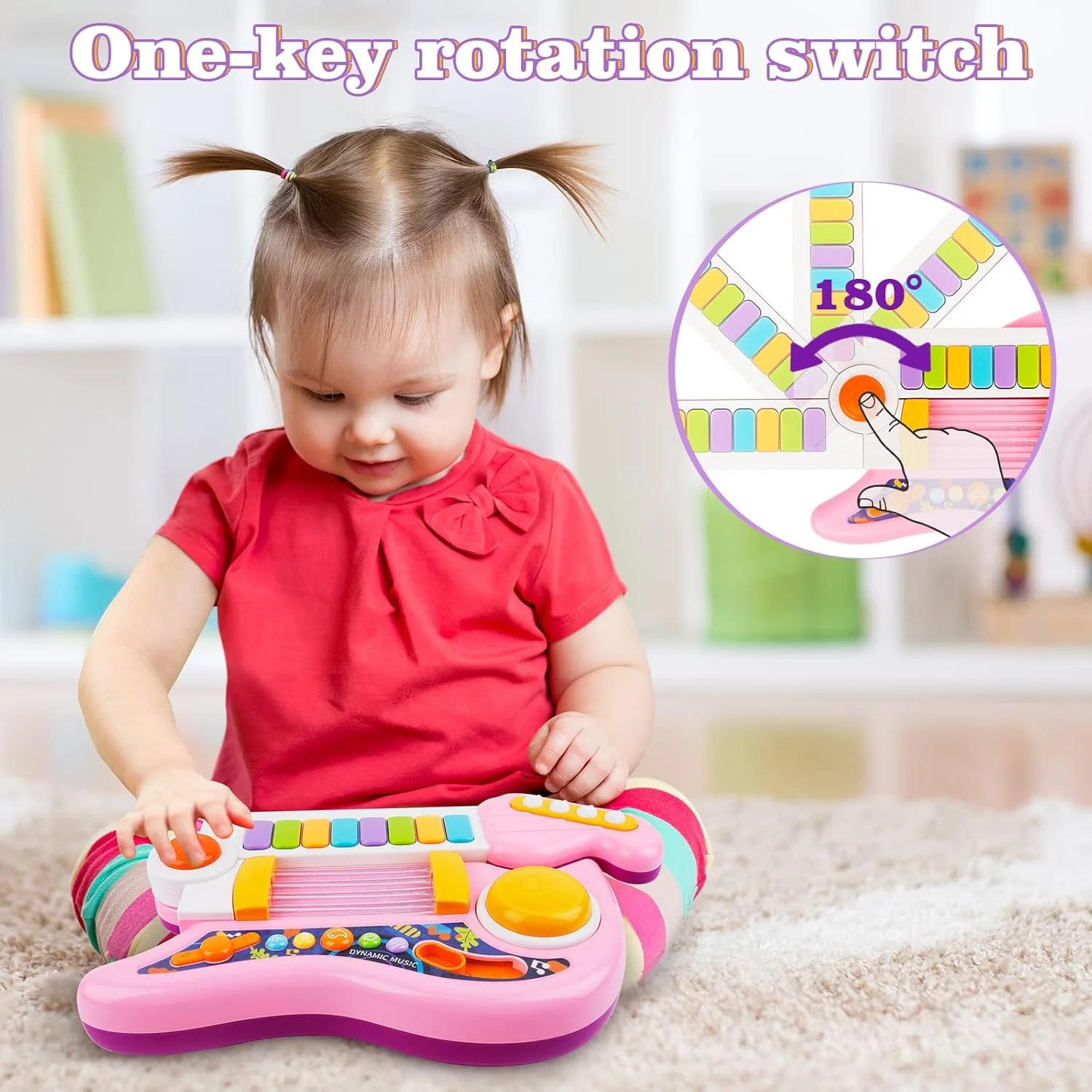2-em-1 crianças guitarra elétrica piano brinquedo dobrável instrumento musical luzes cinta educacional diversão música presente para meninos meninas idade 2-5