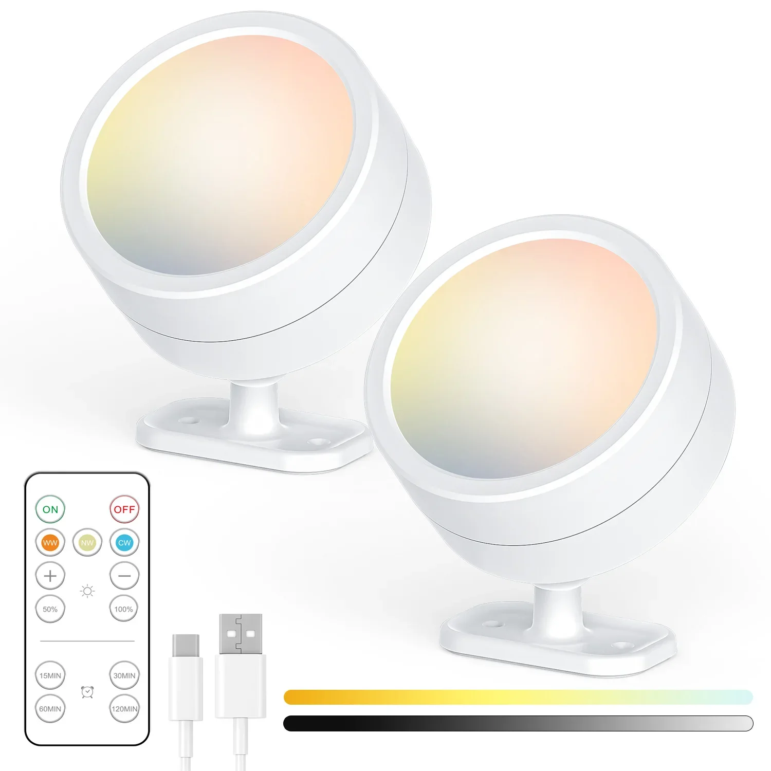 LED Magnetic Wall Lights Wireless Rechargeable Wall Lamp 360 Rotation Ambient Light With Remote Spotlight Wall Sconce RoomDecor