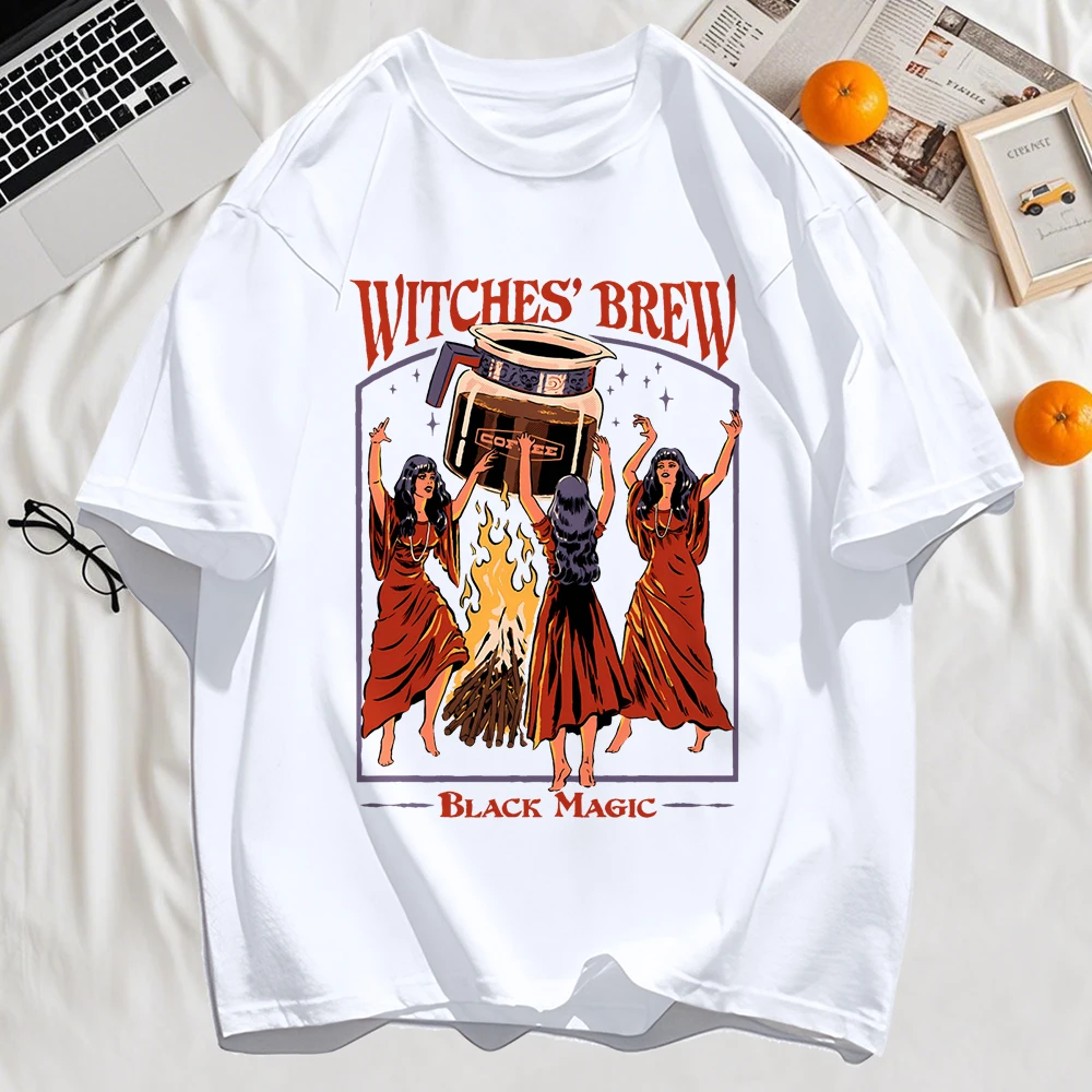 Witches Brew Black Magic Print Retro Top Männer Baumwolle Hip Hop T-Shirts Sommer Bequemes T-Shirt Lose Sportkleidung