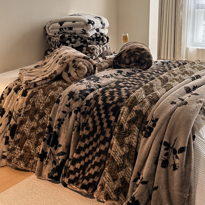 

Плед из черного кроличьего меха, утолщенное молочное бархатное покрывало, осенне-зимнее теплое покрывало в ретро-стиле для гостиной