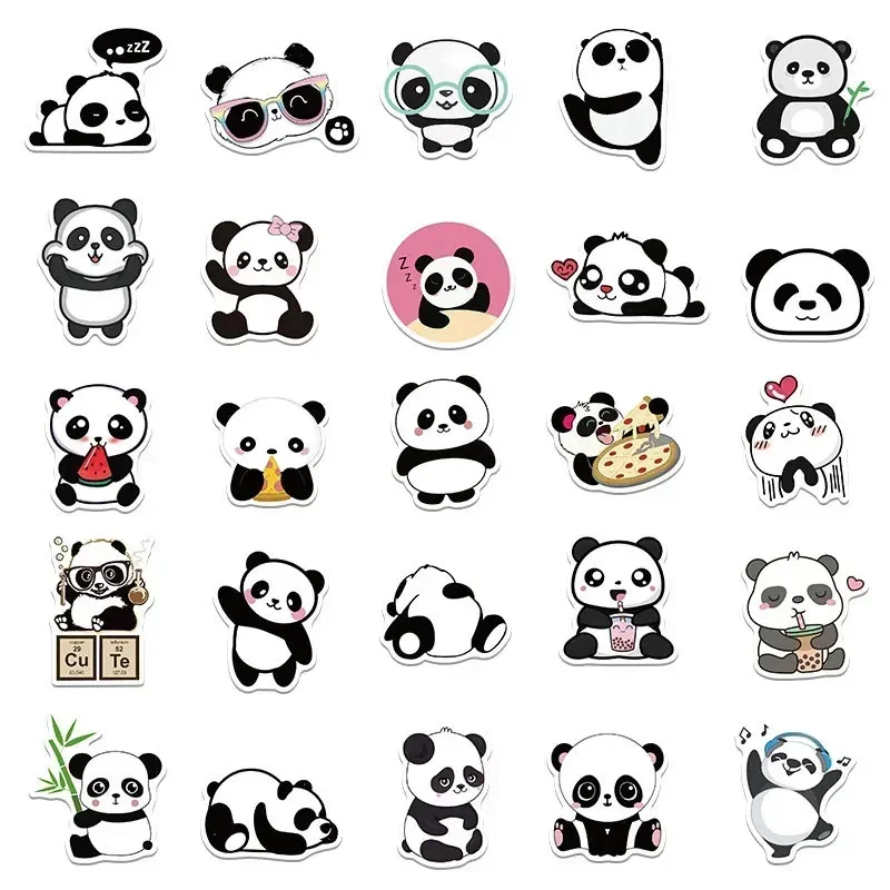 50 STKS Cartoon Panda Stickers Leuke Cartoon Panda Kinderen Student Briefpapier Stickers Waterdichte Herbruikbare Stickers