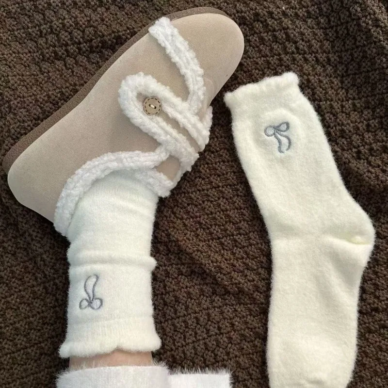 غامض القوس الجوارب أفخم الشتاء الدافئ عدم الانزلاق السيطرة للنساء الفتيات منتصف العجل طاقم الجوارب البوليستر لينة صالة النوم مريحة #5