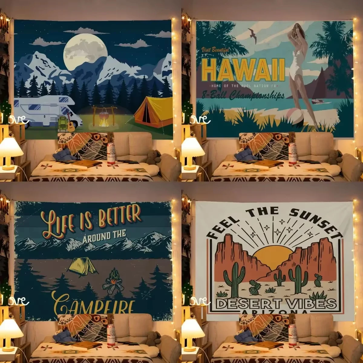 Wandteppich mit VIKAMA-Sommermotiv, hawaiianische Wüste, Camping, Wohnzimmer, Wohnmobil-Dekoration, Raumdekoration