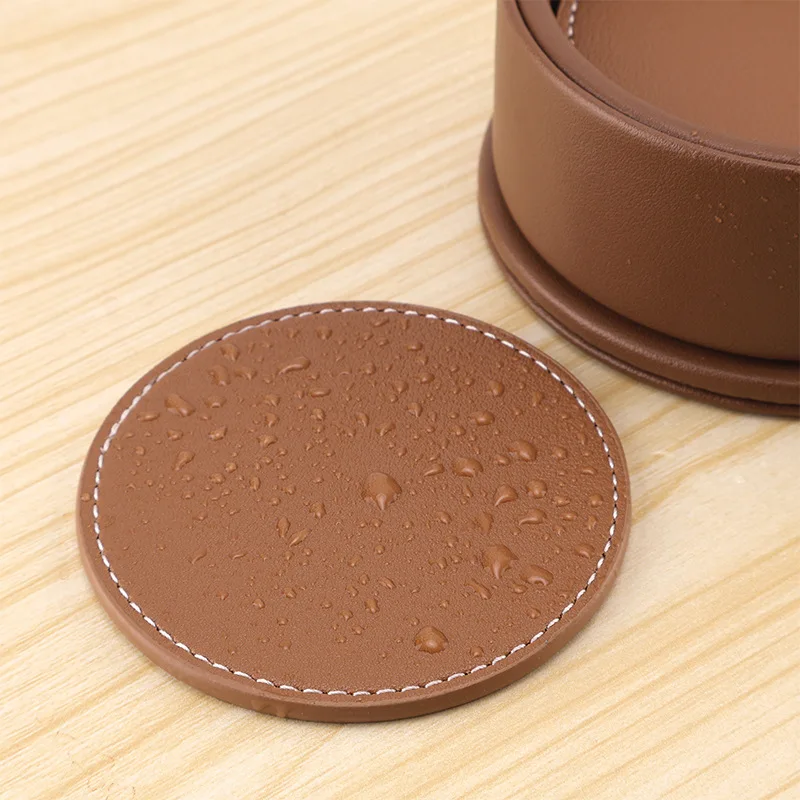 DSA household leather coaster non-slip thermal insulation mat teacup mat meal double-sided round tableware set