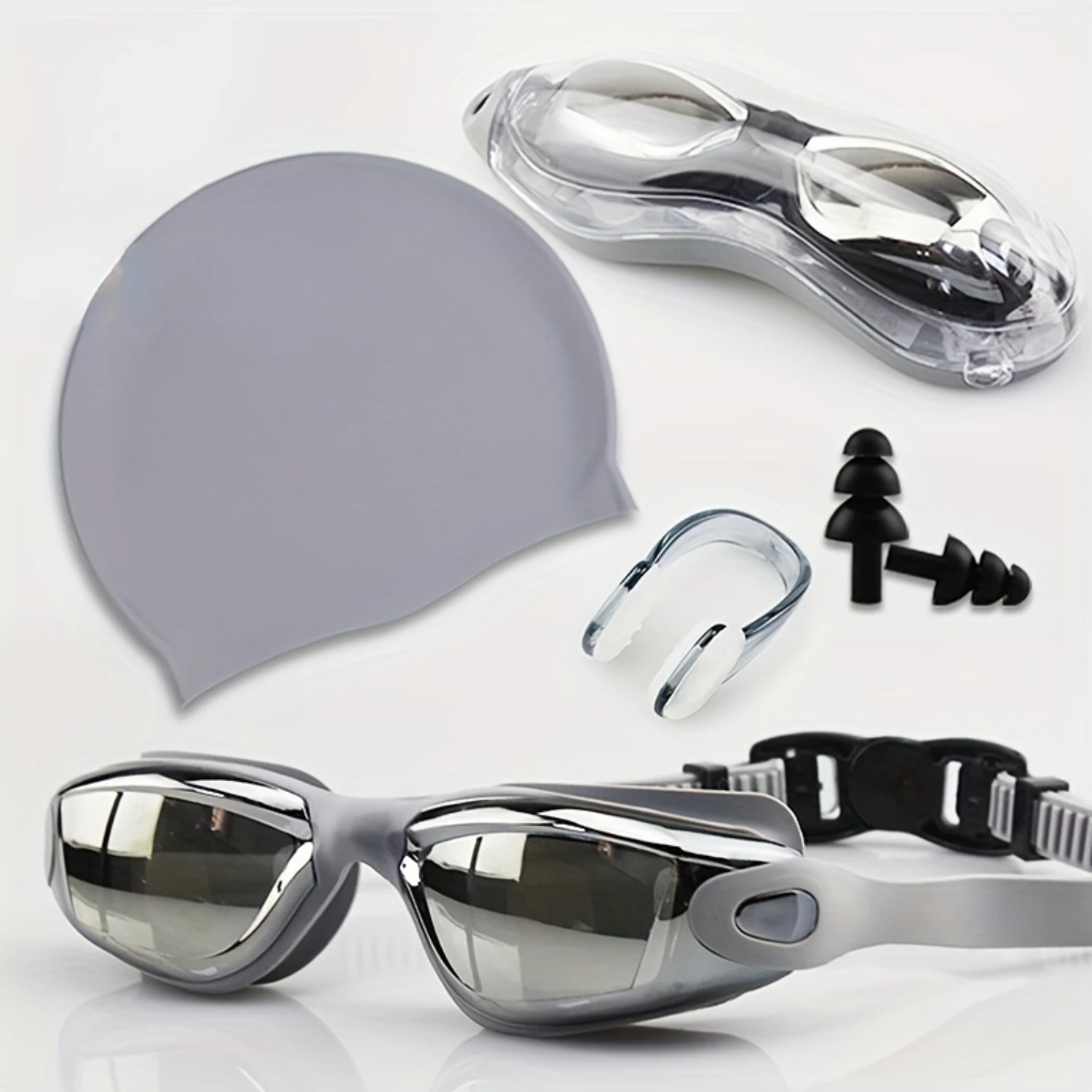 Adult Swimming Goggles with Earplugs - Resin , UV Protection, Anti-Fog, Waterproof, Electroplated Lenses for Ages 14 & Up