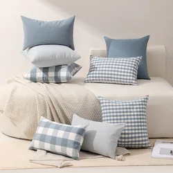 MACT Blue Pillow Cover Cushion with Buffalo Plaid Solid Blue Throw Pillowcase Gingham Plaid Design Pillow Cover for Sofa Bedroom