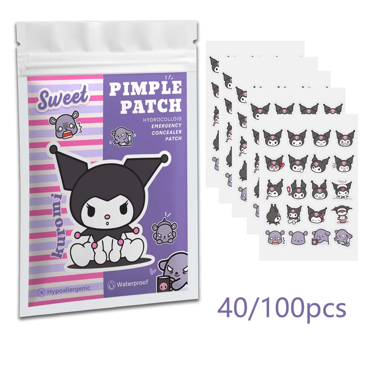 40/100PCS  Adorable Cartoon Kuromi Soft Zit Cover Stickers, Clear Hydrogel Facial Spot Patches