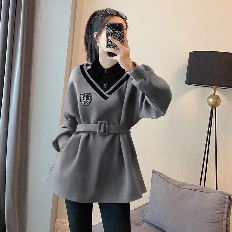 Black Pullovers Button Sweatshirts For Women Grey Warm Long Sleeve Female Clothes Offer Elegant Classy Nice Color Aesthetic Tops