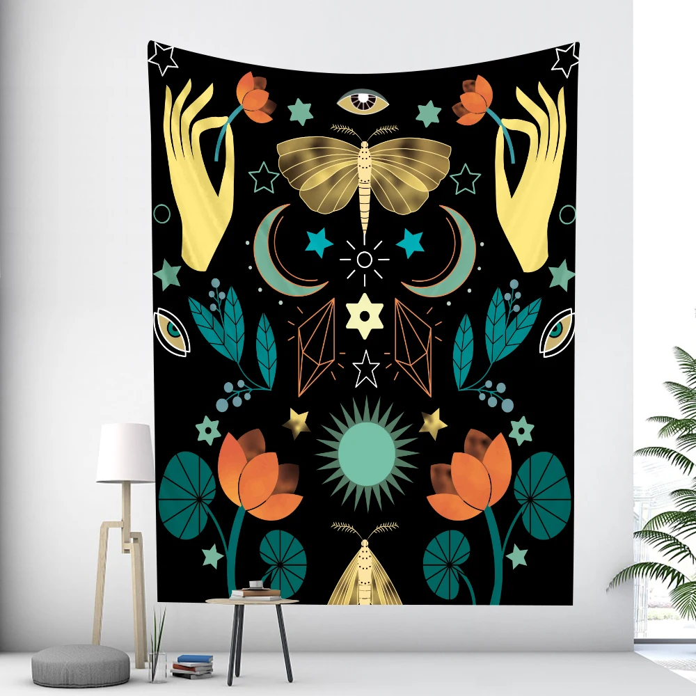 

Vintage Botanical Floral Tarot Butterfly Home Decor Tapestry Hippie Boho Wall Hanging Bedroom Wall Decor Sheets