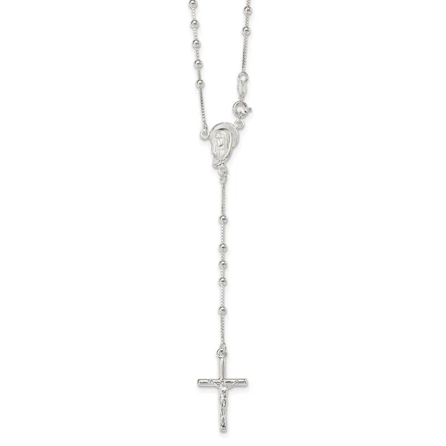 

Sterling Silver Polished Bead Rosary 18 inch Necklace