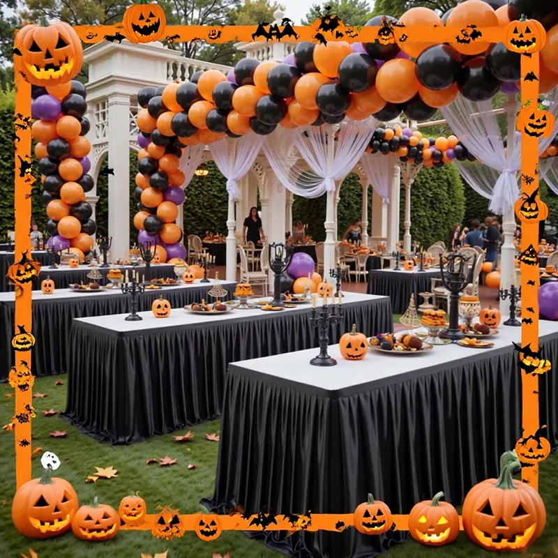 2025 Halloween Thame Party Table Skirt Black Scary Decor For Party Dining Spooky Tablecloth Backdrop Haunted House Decorations