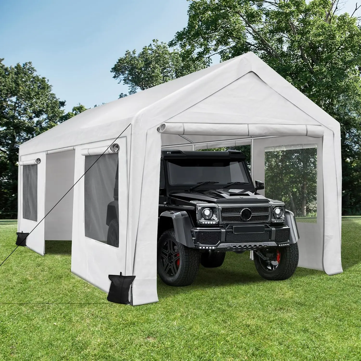 Carport 10x20ft Portable Garage Heavy Duty Car Canopy with Roll-up Ventilated Windows & Side Doors Car Port for SUV