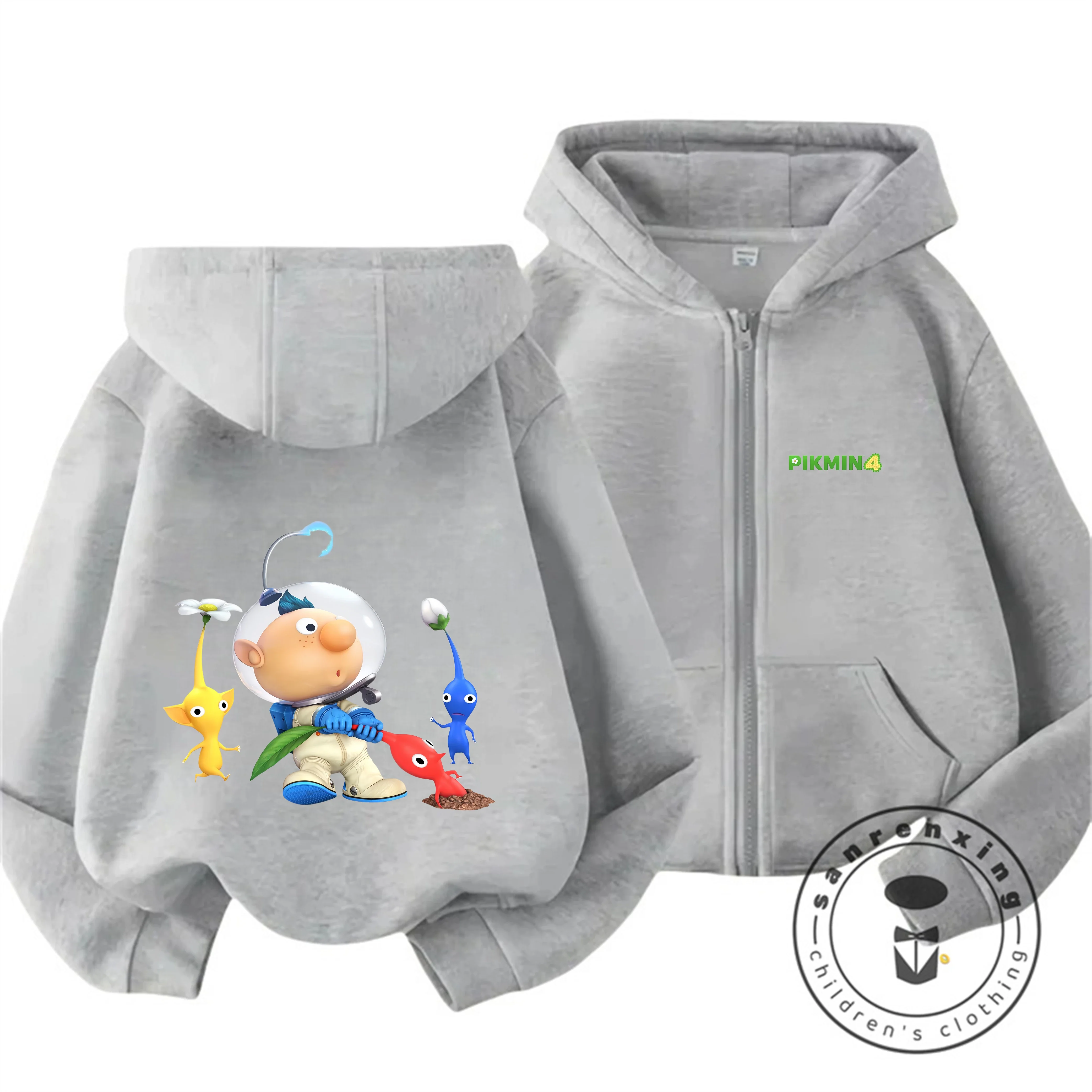 

2026 Autumn Winter Street PIKMIN Zipper Hoodie Kids 3-14Y Cute Kawaii Cartoon Hot Fashion Outdoor Casual Cozy Trendy