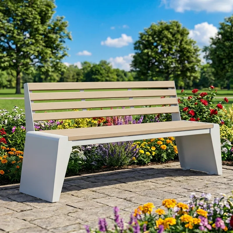 

Outdoor Park Furniture Commercial Landscape Steel Frame Wood Slats Bench Seat Urban Street Wooden Public Outside Seating Bench
