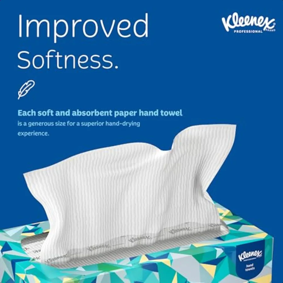 Kleenex Toallas Profional a granel 01701 Bolsillos de absorción premium Caja emergente blanca (18 cajas de 120 hojas 2 160 hojas en total)