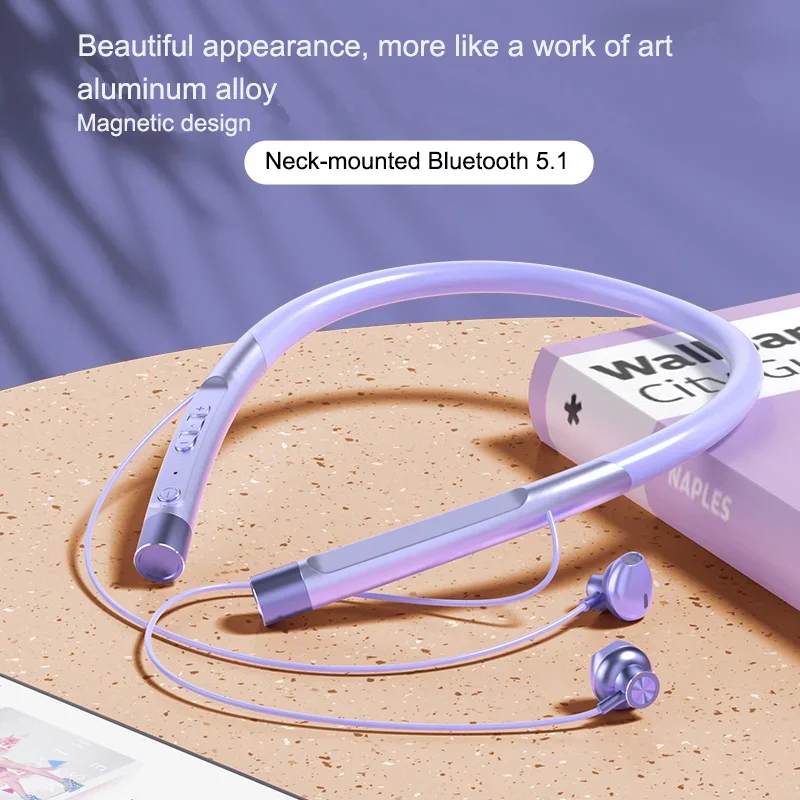 Auricolare Bluetooth 5.1 cuffie con archetto da collo con microfono HD cuffie Wireless HIFI Stereo con auricolari con scheda TF per lo Sport