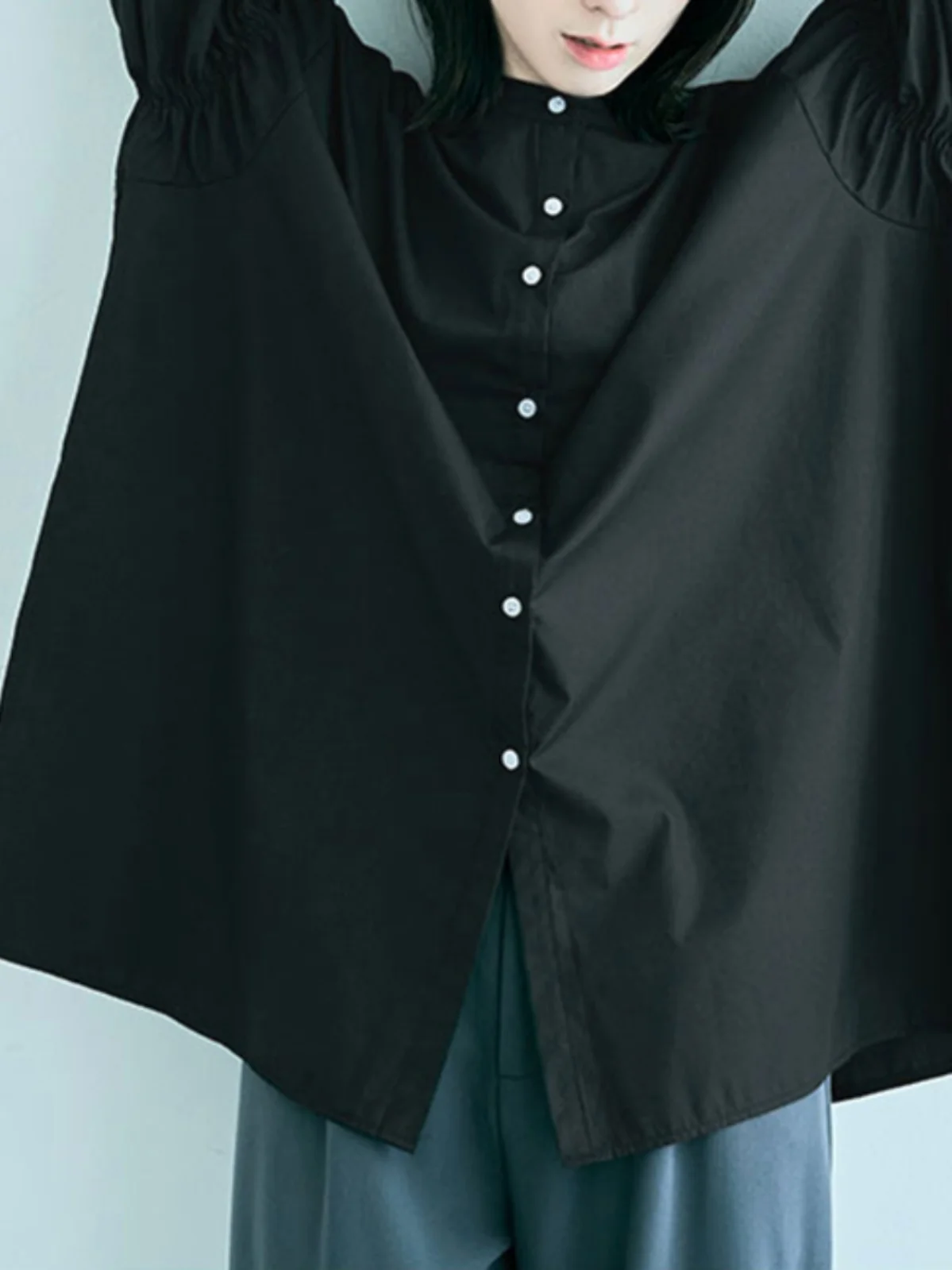 Blusa Solta com Fenda Lateral para Mulheres, Design Casual de Primavera e Outono, Mistura de Poliéster e Algodão