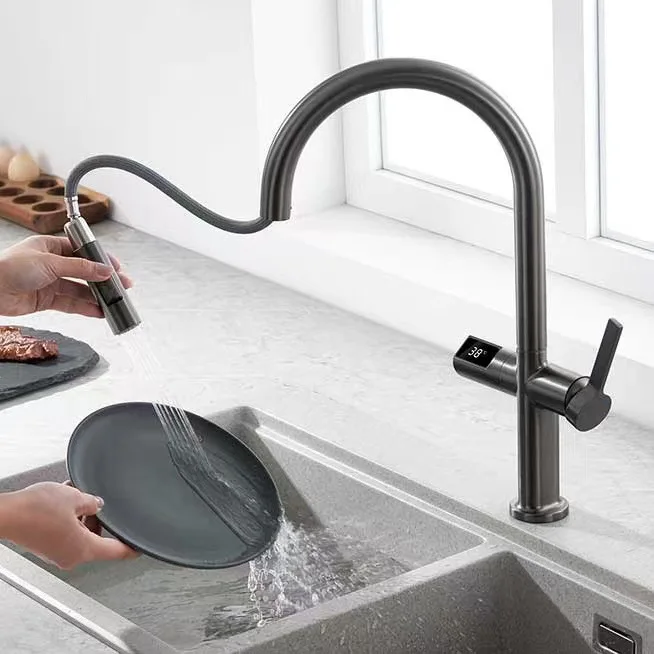 

Digital Pull-out Rotary Faucet, Kitchen Sink All-copper Faucet, Multi-mode Sink Faucet