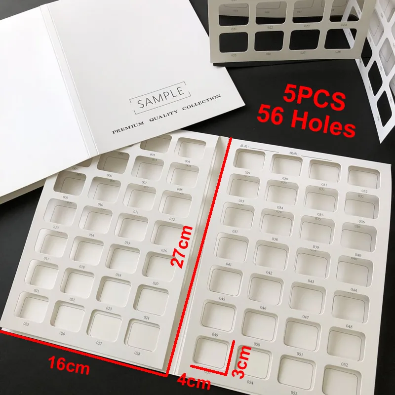 5pcs 56 Holes Color Block Swatch Card Folder,Fabric Samples Shade Holder Textile Book Cover Frame Blank Leather Folding Display