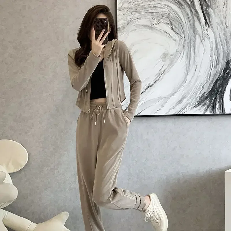 Pant Sets for Women 2 Pieces Draw String Sport Tracksuit Camel Trousers Woman Sweatshirt Spring Autumn Clothes Classy Aesthetic