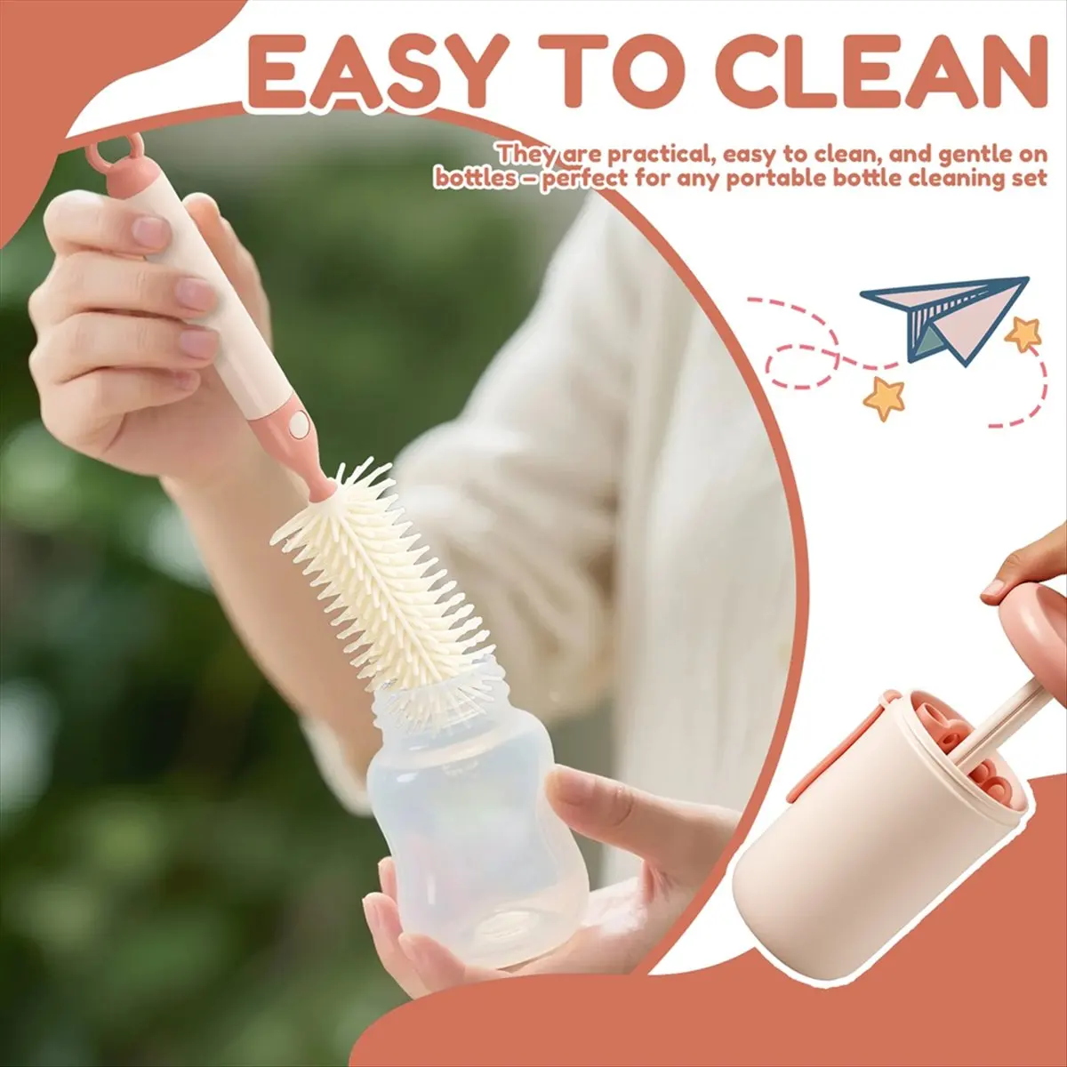 (WSFS) Travel Baby Bottle Cleaner Brush Set,Foldable Baby Bottle Drying Rack,Essential Cleaning Set for Outdoor Travel Blue