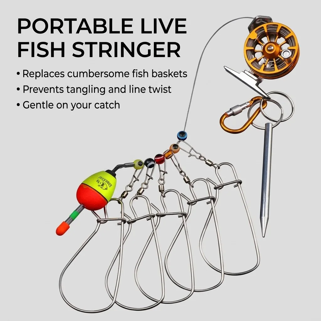 Live Fish Lock, Multifunctional Fish Lock with Wheels, Stainless Steel Live Fish Clip, Small Fishing Accessories