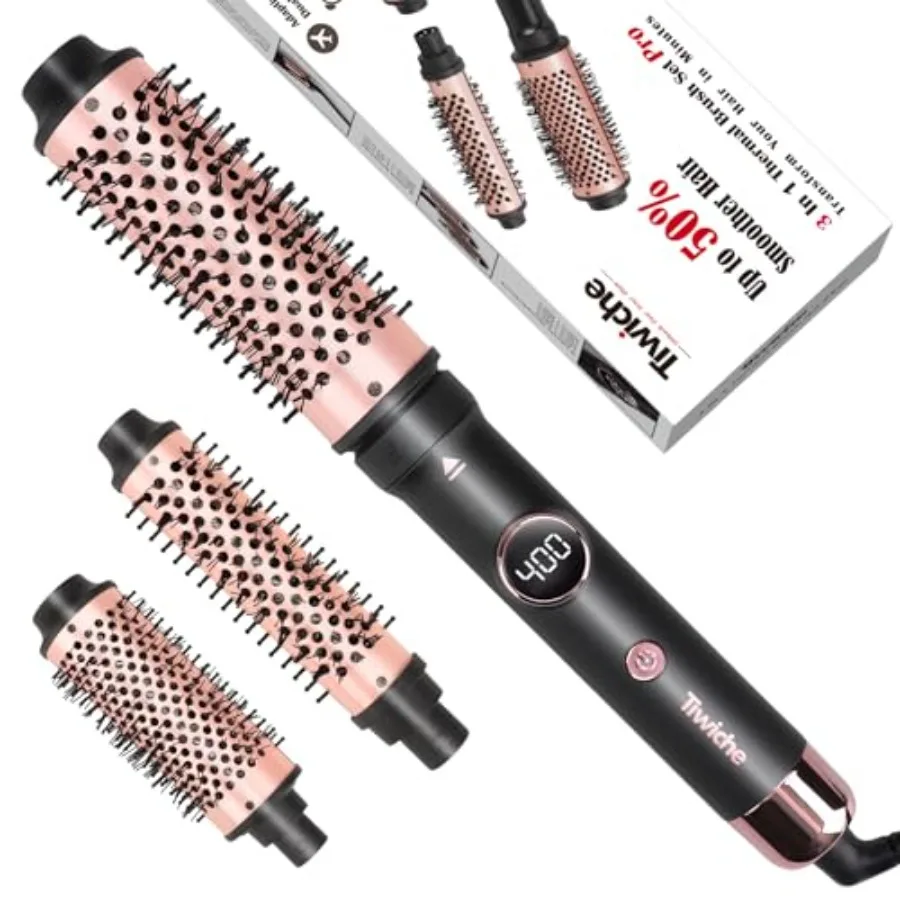 

Thermal Brush Set 3-in-1 Non-Blowing Heated Round Brush with Adjustable Temp Fast Heating Titanium Ceramic Dual Voltage Hair Cu