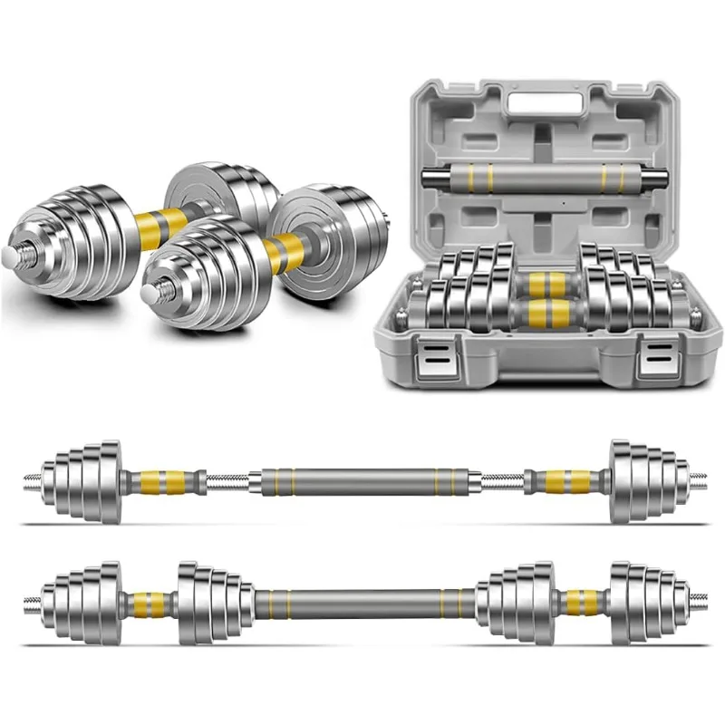 Adjustable Dumbbell Set - 44/66 LBS weights set, Dumbbell Barbell 3 in 1, Steel Dumbbells Pair with Connecting Rod