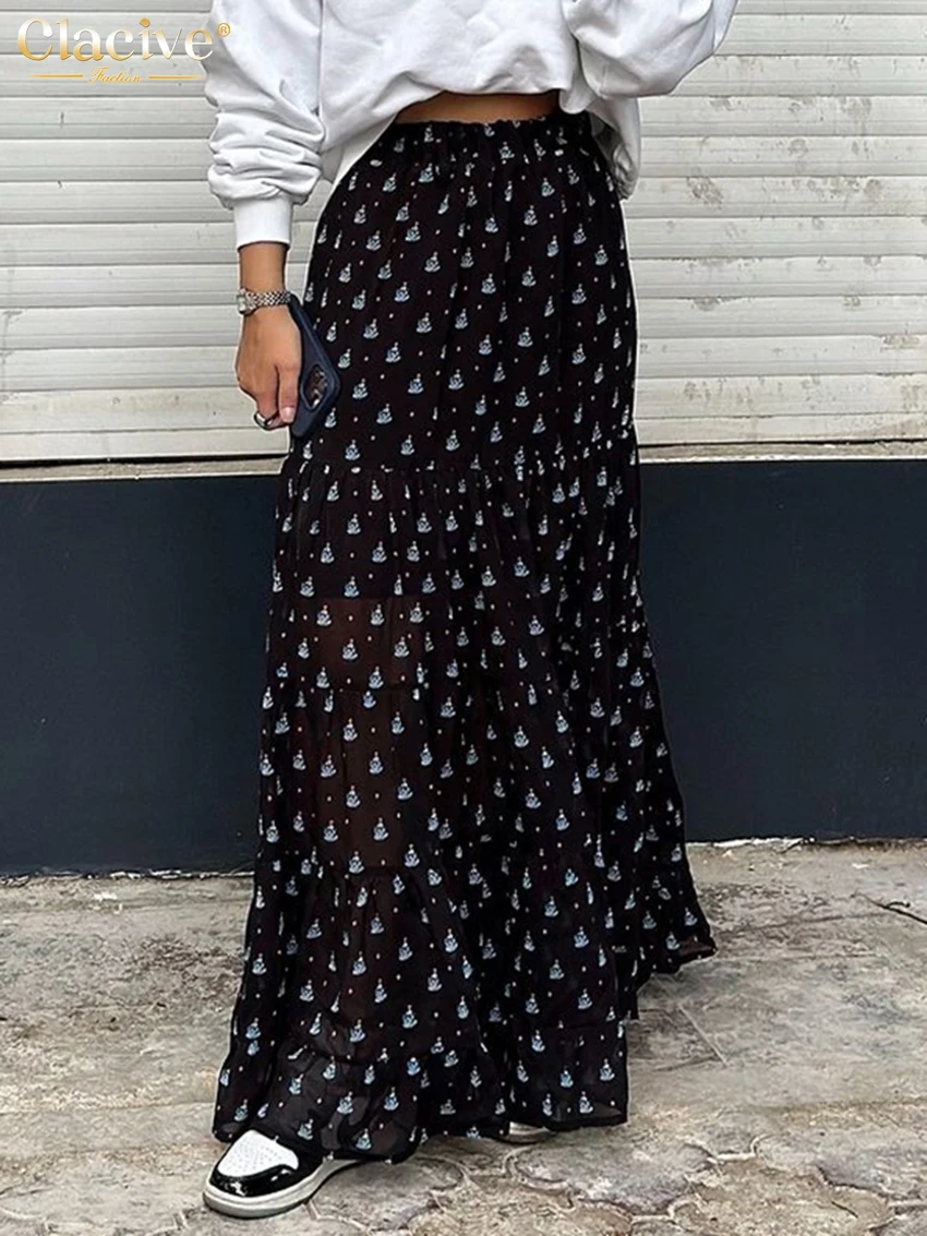 

Clacive Fashion Loose Print Women's Skirt 2024 Elegant High Waist Maxi Skirt Casual Classic Skirt Female Clothing Streetwear