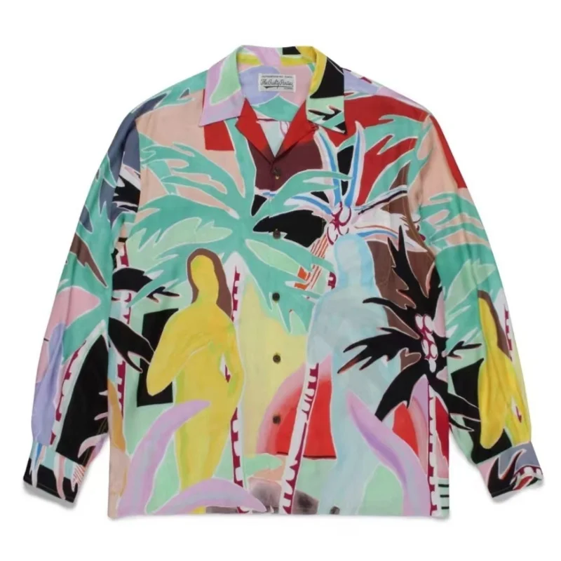 WACKO MARIA Top Quality People Paradise Figure Hawaii Autumn Loose Vintage High-end Mens Womens Long Sleeve Shirt