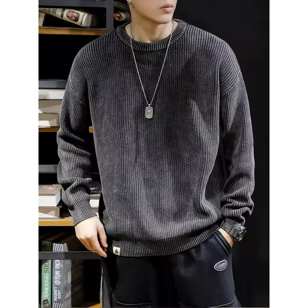 

Thiened Autumn Winter Men's Knitted Sweater round Ne Loose Fit Korean Sle Casual Faion INS Hong Kong Sle Japanese S...