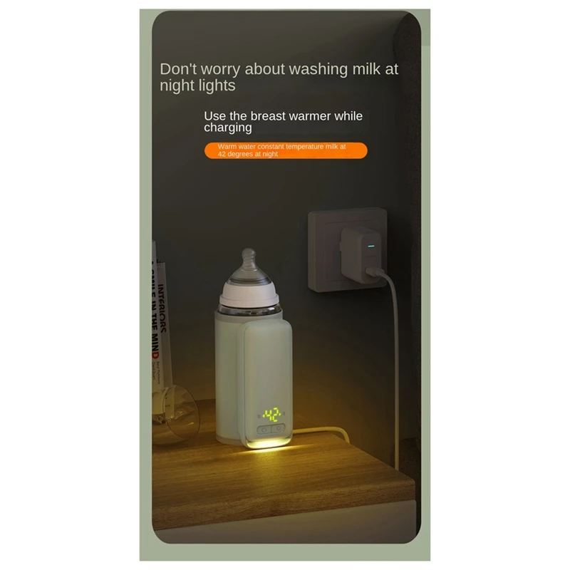 Bottle Heating Jacket 6Levels Adjustment Temperature Display Night Light Lighting Portable Baby Bottle Heater 6000Amh